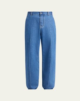 Bottega Veneta Men's Intrecciato Label Wide-Leg Jeans