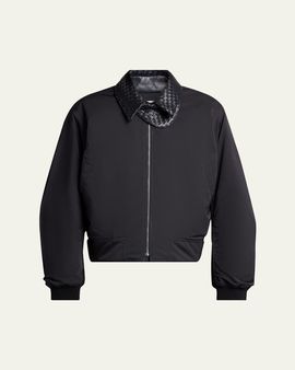 Bottega Veneta Men's Leather Intrecciato-Collar Nylon Blouson