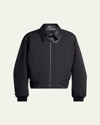 Bottega Veneta Men's Leather Intrecciato-Collar Nylon Blouson