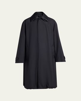 Bottega Veneta Men's Leather Intrecciato-Collar Overcoat