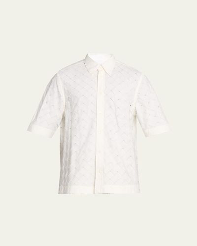 Bottega Veneta Men's Poplin Intrecciato Short-Sleeve Shirt