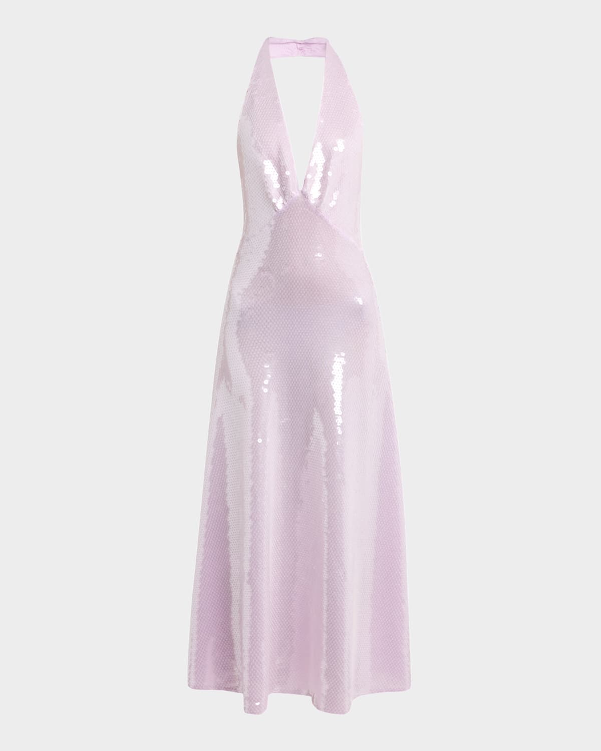Bottega Veneta Shiny Sequined Plunging Halter Backless Midi Dress