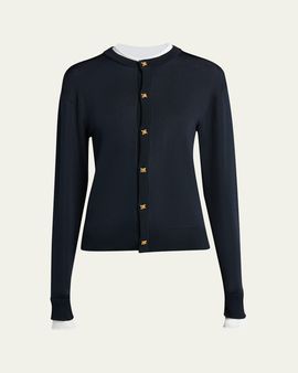 Bottega Veneta Silk Double Knit Crewneck Cardigan