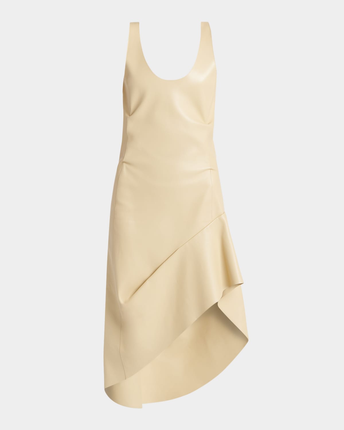 Bottega Veneta Sleeveless Leather Asymmetric Midi Dress