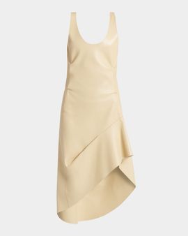 Bottega Veneta Sleeveless Leather Asymmetric Midi Dress
