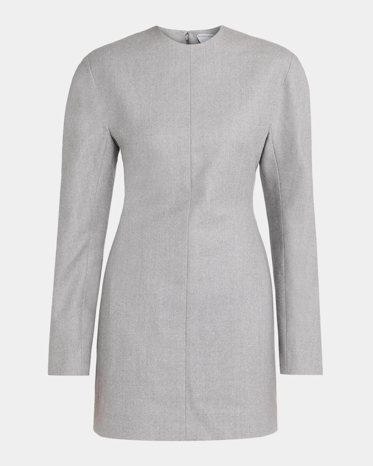Bottega Veneta Tailored Wool Strong-Shoulder Long-Sleeve Mini Dress
