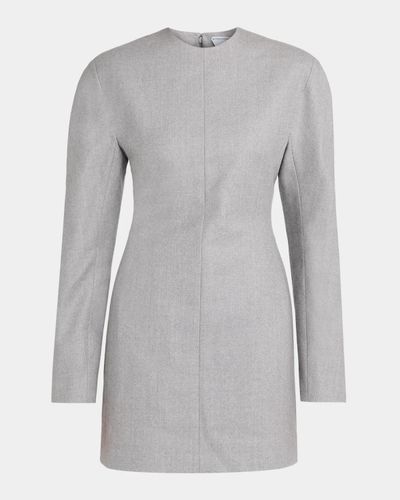 Bottega Veneta Tailored Wool Strong-Shoulder Long-Sleeve Mini Dress