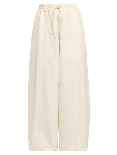 Bottega Veneta Women's Intrecciato-Drawstring Cotton Toile Wide-Leg Trousers