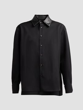 Bottega Veneta Women's Intrecciato Leather Collar Wool Shirt
