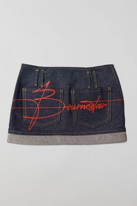 BOURNESTAR Bournestar Low-Rise Denim Micro Mini Skirt in Tinted Denim, Women's at Urban Outfitters