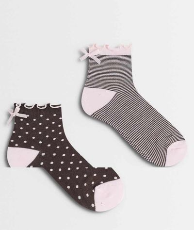 Boux Avenue Boux Avenue 2 pack socks in striped and spot print in neutral brown
