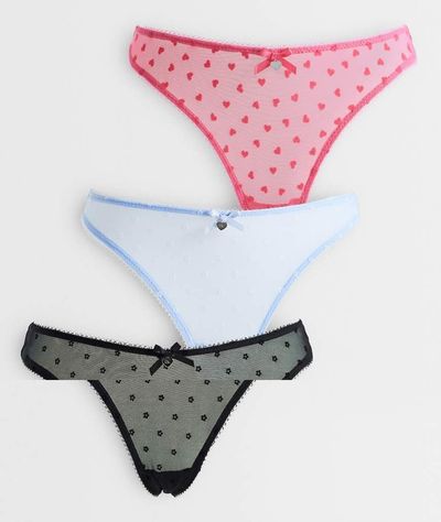 Boux Avenue Boux Avenue 3 pack flocked thongs in blue/black/pink-Multi
