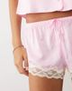 Boux Avenue Boux Avenue Amelia satin short sleeve revere pajama set with lace trim in pink - 2