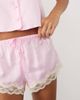 Boux Avenue Boux Avenue Amelia satin short sleeve revere pajama set with lace trim in pink - 4
