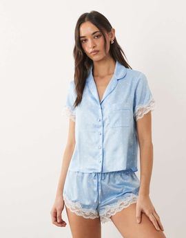 Boux Avenue Boux Avenue Amelia short sleeve camp collar shirt and shorts set in blue polka dot