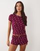 Boux Avenue Boux Avenue bow print ribbed shorts and T-shirt set in burgundy-Red - 2