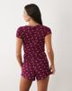 Boux Avenue Boux Avenue bow print ribbed shorts and T-shirt set in burgundy-Red - 4