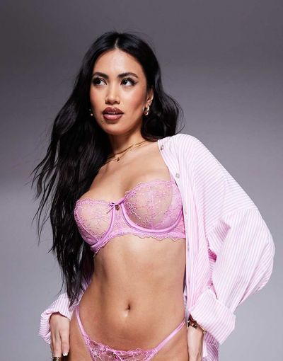 Boux Avenue Boux Avenue Bryony broderie balconette bra in pink-Multi