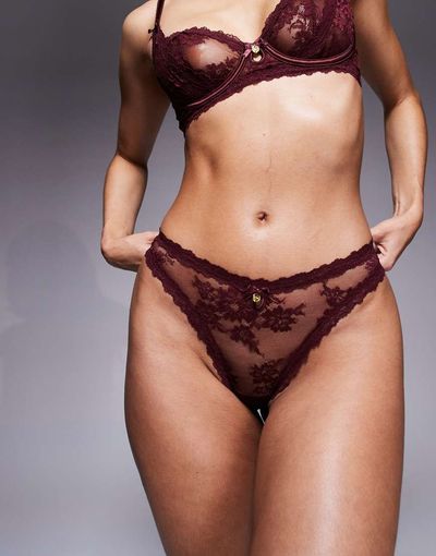 Boux Avenue Boux Avenue Carissa thong in burgundy - part of a set-Red
