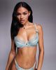 Boux Avenue Boux Avenue Clover embroidered satin cup trim balconette bra in sage green-Multi - 1