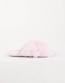 Boux Avenue Boux Avenue cross band fluffy embroidered gingerbread slippers in pink