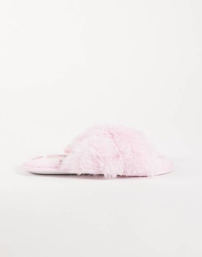 Boux Avenue Boux Avenue cross band fluffy embroidered gingerbread slippers in pink