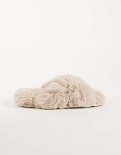 Boux Avenue Boux Avenue cross band fluffy slipper in beige-NEUTRAL