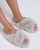 Boux Avenue Boux Avenue Cross band slipper slides with open toe soft plush loungewear in gray-Auburn - 3