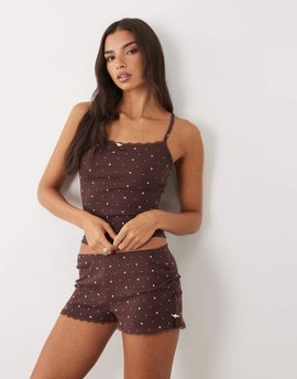 Boux Avenue Boux Avenue floral pointelle shorts and cami set in chocolate brown