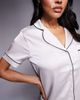 Boux Avenue Boux Avenue Luxe satin revere top and shorts set with piping detail in cream-Neutral - 4