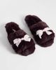 Boux Avenue Boux Avenue open toe rhinestone heart bow front plush slippers in berry-Red - 1