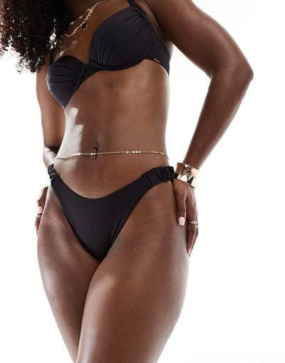 Boux Avenue Boux Avenue ruched tanga bikini bottoms in black