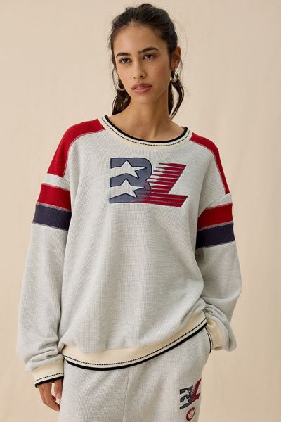 Boys Lie Boys Lie Champs Colorblock Thermal Crewneck Pullover Top in Grey, Women's at Urban Outfitters