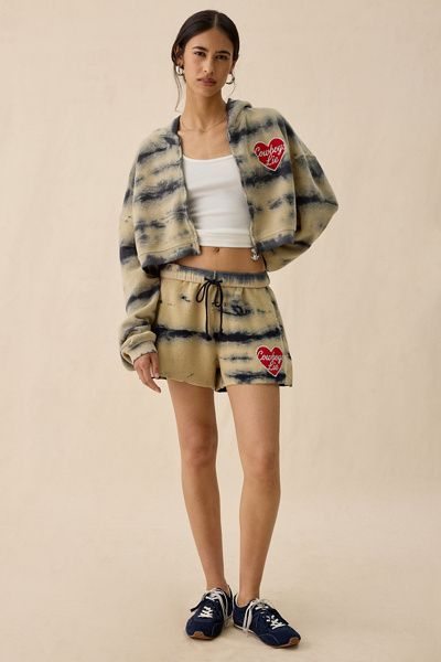 Boys Lie Boys Lie Cowboys Lie Tie-Dye Brushed Sweat Shorts in Tan, Women's at Urban Outfitters