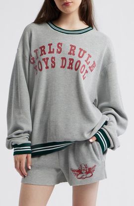 BOYS LIE BOYS LIE Girls Rule Boys Drool Waffle Knit Sweatshirt