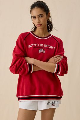 Boys Lie Boys Lie Kara Good Sport Embroidered Graphic Crewneck Pullover Top in Red, Women's at Urban Outfitters