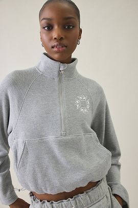 Boys Lie Boys Lie Mon Cheri A1 Crop Half Zip Pullover Top in Grey, Women's at Urban Outfitters