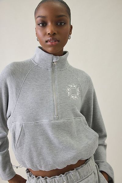 Boys Lie Boys Lie Mon Cheri A1 Crop Half Zip Pullover Top in Grey, Women's at Urban Outfitters