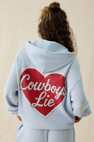 Boys Lie Boys Lie Racer Cowboys Lie Graphic Thermal Hoodie Sweatshirt in Light Blue, Women's at Urban Outfitters