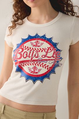 Boys Lie Boys Lie Sport Spice Rhinestone Baseball Graphic Baby Tee in White, Women's at Urban Outfitters