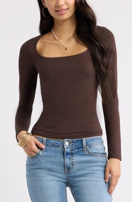 BP. BP. Lace Trim Square Neck Long Sleeve Top