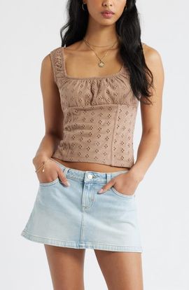 BP. BP. Ruched Cotton Eyelet Tank