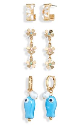 BP. BP. Set of 3 Pairs Fish Hoop & Drop Earrings