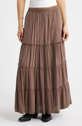 BP. BP. Tiered Linen Blend Crinkled Gauze Maxi Skirt