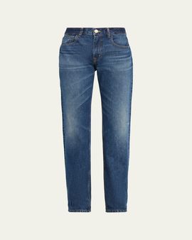 Brandon Maxwell Beau Buckle-Waist Straight-Leg Jeans