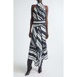 Brandon Maxwell Brandon Maxwell Marin Stripe Scarf Halter Midi Dress