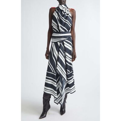 Brandon Maxwell Brandon Maxwell Marin Stripe Scarf Halter Midi Dress