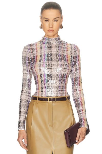 Brandon Maxwell Brandon Maxwell Maven Paillette Mock Neck Shirt