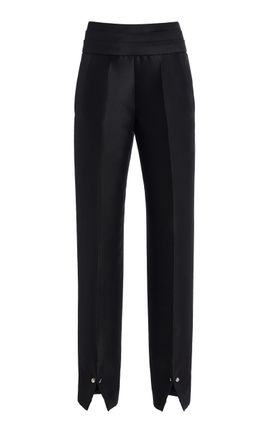 Brandon Maxwell Brandon Maxwell The Beatrix CufflinkDetailed WoolSilk StraightLeg Pants Black