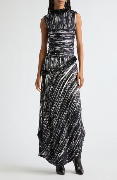 Brandon Maxwell Brandon Maxwell The Fiora Print Draped Asymmetric Dress